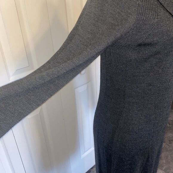Paul Costelloe BLACK LABEL Midi Dress M Dark Grey Marino Wool Acrylic Cowl Neck - Picture 5 of 10